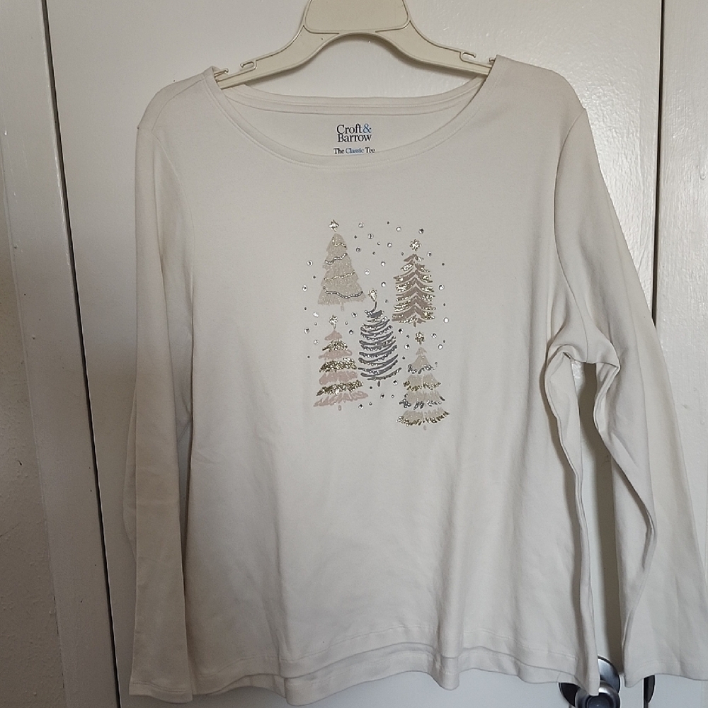 Craft & Barrow Cream Long Sleeve Top with Tree Design